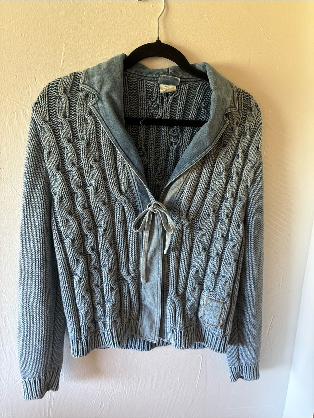 Blue Willis Denim Chambray Cable Knit Cardigan Small Vintage